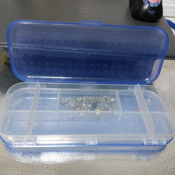 Pencil Clear Blue Organizer Jewelry Box Opens On BOTH SIDES with Compartments - Picture 7 of 10